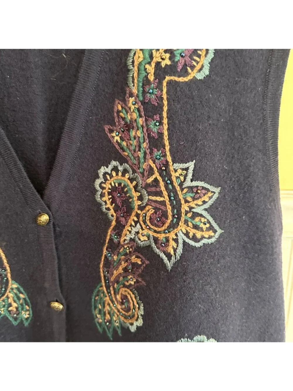 Koret Navy Wool Embroidered Paisley Womens Vest Size L